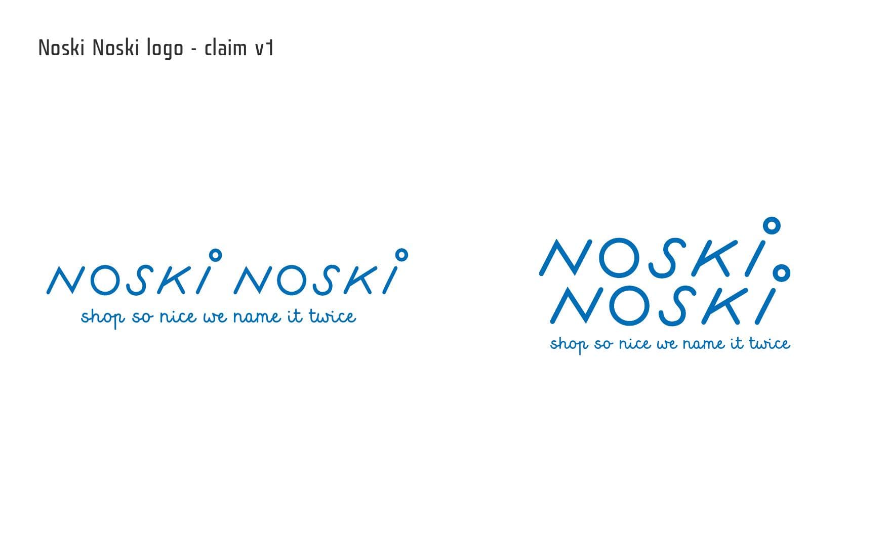 Logo Noski Noski z claim „shop so nice we name it twice" — pierwszy slogan.